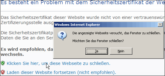 Zertifikats-Fehler in IE8