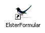 ElsterFormular-Icon auf weissem Hintergrund; der Vogel wirft einen Schatten.