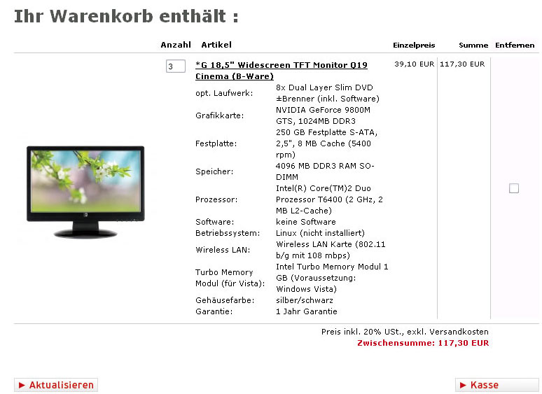 Produkt im Warenkorb